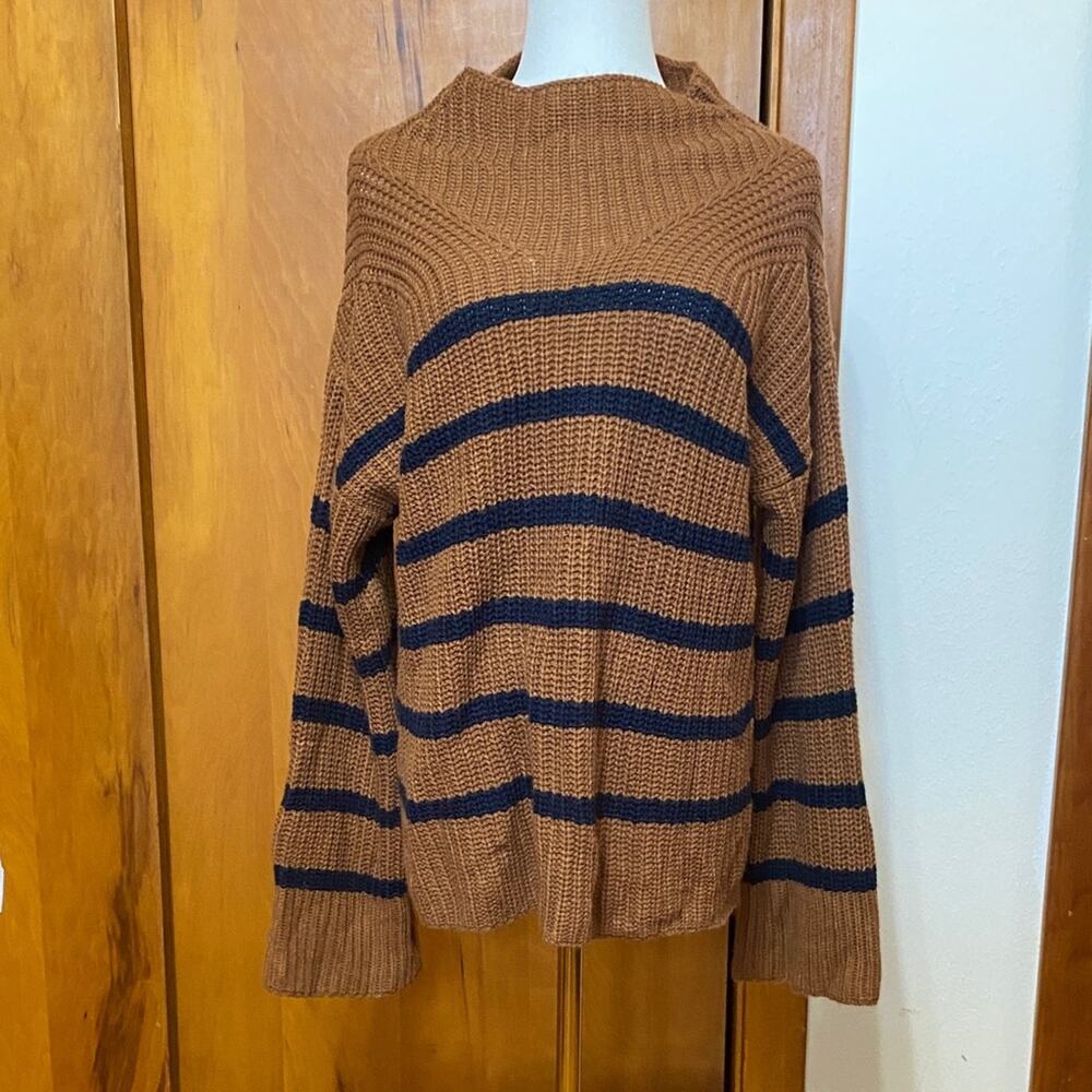 By Together Brown & Navy Blue Striped Mock Turtleneck Sweater P2P 22” Length 27”